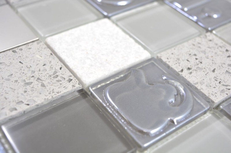 Quadrato cristallo/artificiale/pietra/acciaio mix rilievo grigio mosaico piastrelle parete backsplash cucina bagno MOS88-0217_f