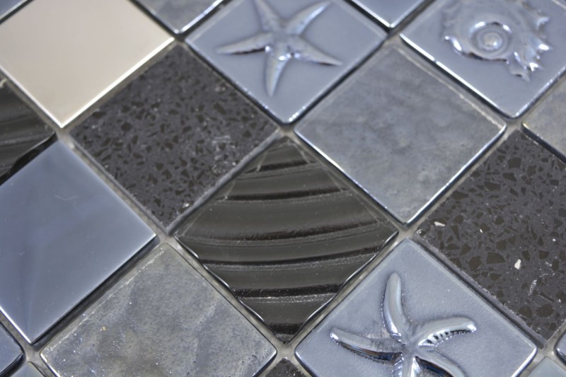 Quadrato cristallo / artificiale / acciaio mix rilievo nero mosaico piastrelle parete backsplash cucina bagno