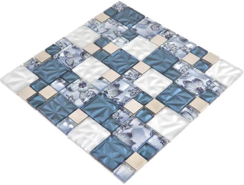 Mosaico di vetro combinazione acciaio grigio blu mosaico piastrelle parete backsplash cucina bagno MOS88-0402_f