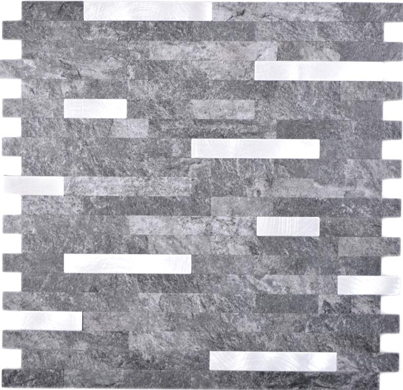 Composito vinilico effetto pietra Quarzo nero/Mosaico argento Piastrelle per pareti Cucina Bagno MOS200-22BS_f
