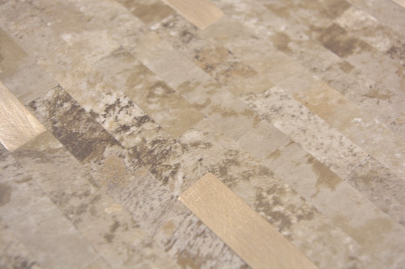 Composito vinilico effetto pietra Limestone marrone/oro piastrelle a mosaico backsplash cucina bagno MOS200-LBG_f