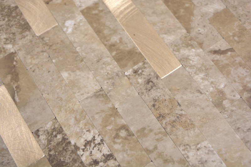 Composito vinilico effetto pietra Limestone marrone/oro piastrelle a mosaico backsplash cucina bagno MOS200-LBG_f