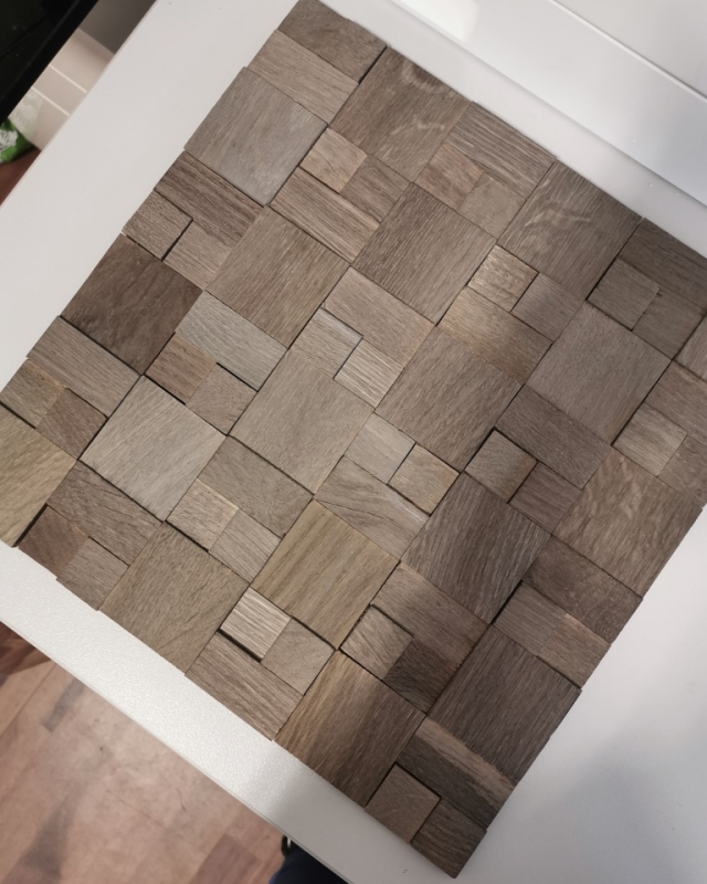Pannello di legno a mosaico rivestimento noce marrone 3D autoadesivo parete cucina piastrelle backsplash MOS170-22G_f