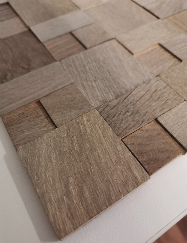 Pannello di legno a mosaico rivestimento noce marrone 3D autoadesivo parete cucina piastrelle backsplash MOS170-22G_f