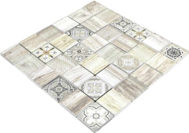 Mosaico di vetro mix crema marrone piastrelle mosaico muro backsplash cucina effetto legno bagno MOS160-w100_f