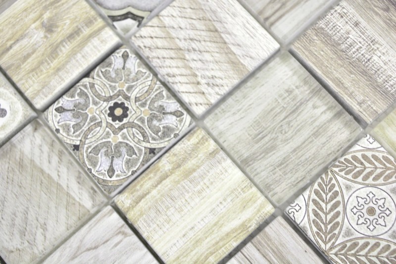 Mosaico di vetro mix crema marrone piastrelle mosaico muro backsplash cucina effetto legno bagno MOS160-w100_f