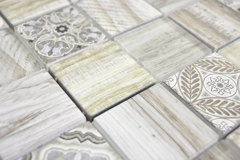 Mosaico di vetro mix crema marrone piastrelle mosaico muro backsplash cucina effetto legno bagno MOS160-w100_f