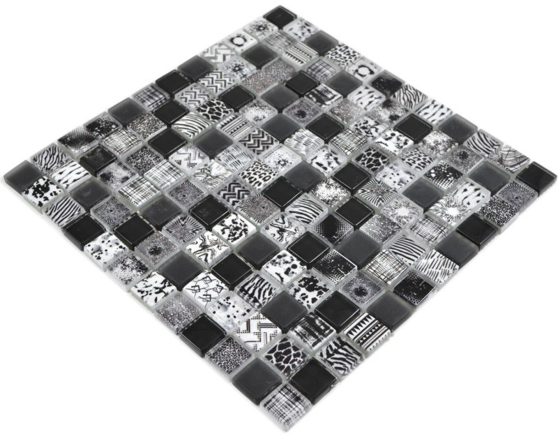 Quadrato Crystal mix nero mosaico piastrelle parete backsplash cucina doccia bagno MOS74-0322_f