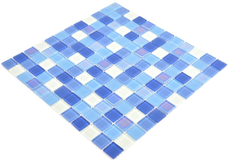 Mosaico di vetro fluorescente blu bianco piastrelle mosaico muro backsplash cucina doccia bagno MOS88-1006_f