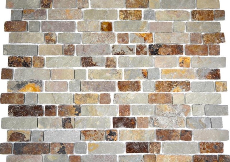 Piastrella di ardesia a mosaico pietra naturale mattone marrone ruggine backsplash piastrelle mosaico tappetino pannello mosaico splashback - MOS34-1204