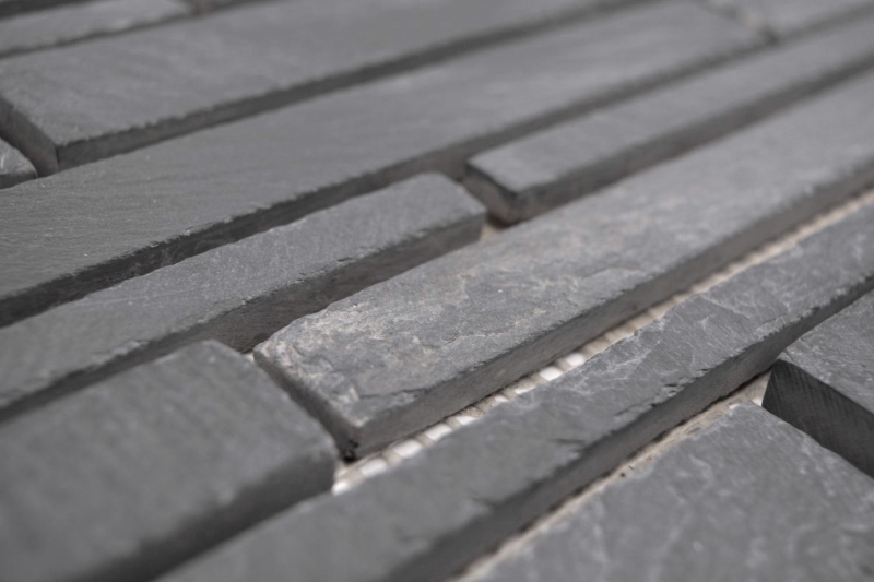 Piastrella di ardesia a mosaico in pietra naturale mattone antracite nero Tappetino per alzatina a parete - MOS34-0206