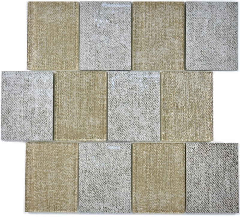 Piastrella di mosaico in ceramica misto vetro rettangolo aspetto tessile grigio marrone screziato backsplash - MOS88J-1202