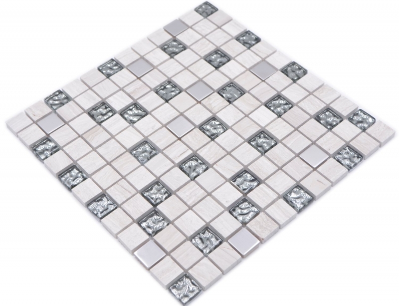 Mano modello quadrato cristallo / pietra / acciaio mix legno bianco mosaico piastrelle muro backsplash cucina bagno MOS82-0108_m