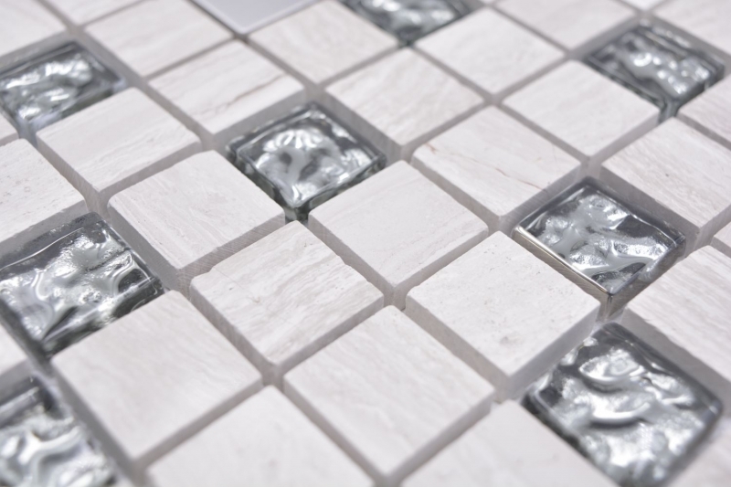 Mano modello quadrato cristallo / pietra / acciaio mix legno bianco mosaico piastrelle muro backsplash cucina bagno MOS82-0108_m