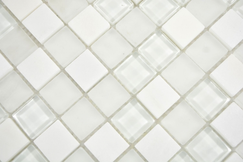 Mano modello quadrato cristallo / pietra mix super bianco mosaico piastrelle parete backsplash cucina bagno MOS72-0001_m