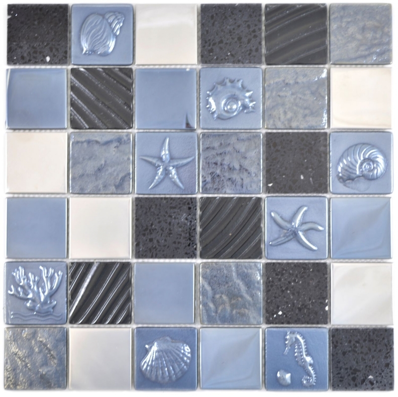 Mano modello quadrato cristallo / artificiale / acciaio mix rilievo nero mosaico piastrelle parete backsplash cucina bagno MOS88-2717_m