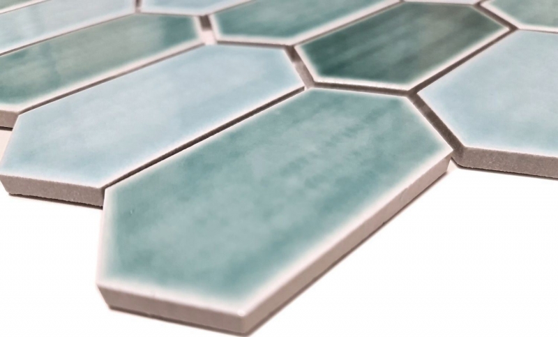 Piastrella di mosaico esagonale in ceramica verde bosco lucido parete cucina bagno backsplash WC - MOS11J-475