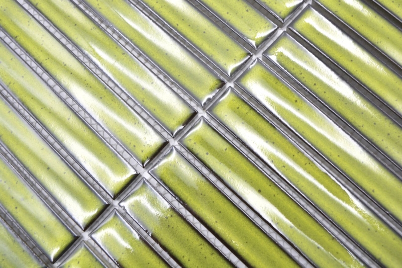 Mosaico in ceramica aste verde chiaro screziato lucido parete cucina bagno MOS24-CS16_f