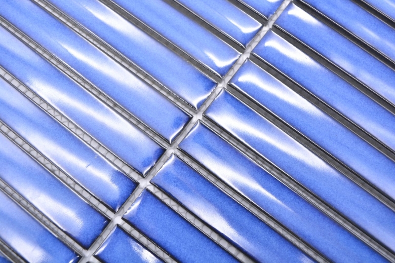 Piastrella di mosaico in ceramica aste blu screziate lucide per cucina backsplash MOS24-CS46_f