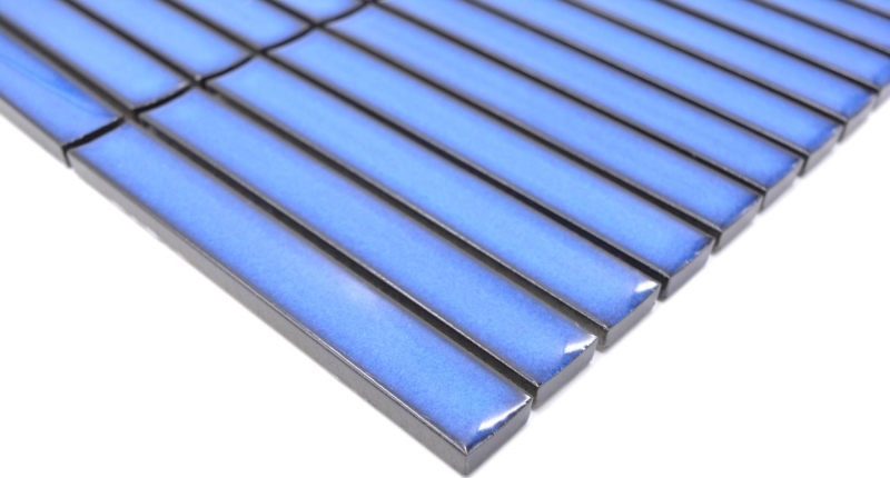 Piastrella di mosaico in ceramica aste blu screziate lucide per cucina backsplash MOS24-CS46_f