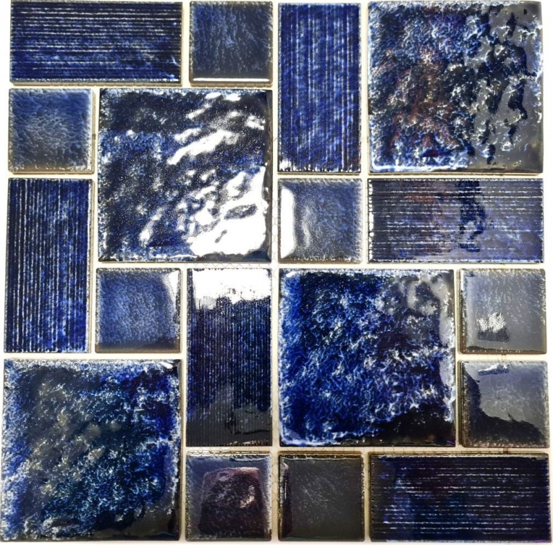 Piastrella di mosaico dipinta a mano ceramica mosaico combinazione blu lucido bagno doccia parete MOS13-KAS2_m