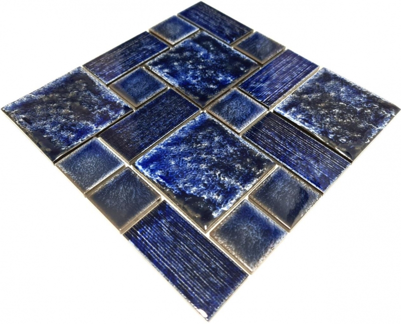 Piastrella di mosaico dipinta a mano ceramica mosaico combinazione blu lucido bagno doccia parete MOS13-KAS2_m