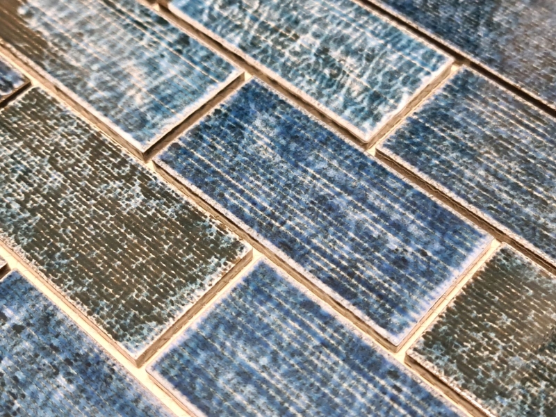 Piastrella di mosaico usato look vintage blu verde lucido retro ceramica - MOS26-KAS8
