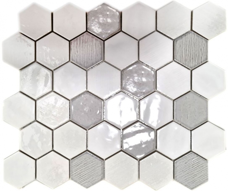 Piastrella di mosaico esagonale ceramica bianca lucida cucina bagno rivestimento WC - MOS11K-SAN1