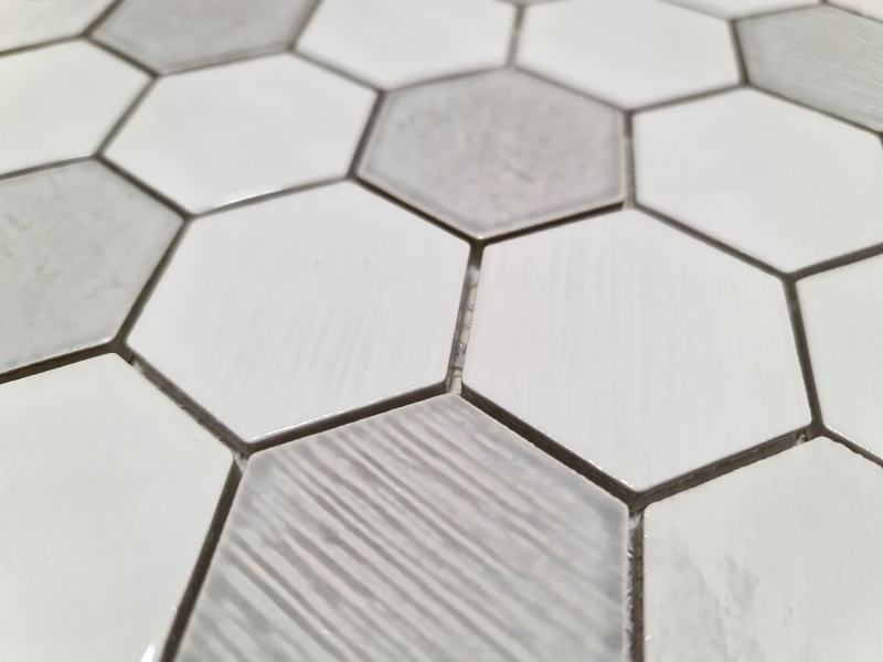 MOS11K-SAN1_m piastrelle di ceramica a mosaico esagonale bianco lucido per cucina e bagno