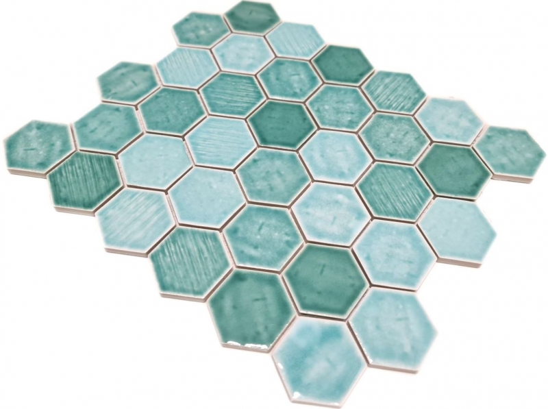 Piastrella di mosaico in ceramica esagonale verde lucido specchio doccia MOS11K-SAN5_f