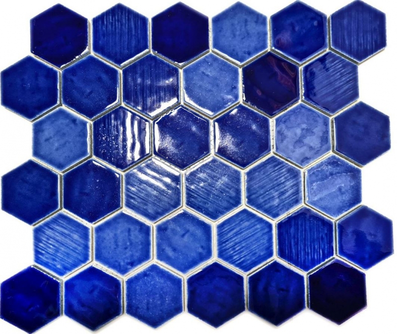 Mano modello mosaico piastrelle ceramica mosaico esagonale blu lucido cucina parete bagno MOS11K-SAN7_m
