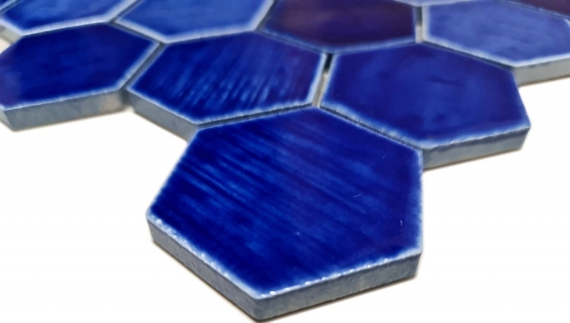 Mano modello mosaico piastrelle ceramica mosaico esagonale blu lucido cucina parete bagno MOS11K-SAN7_m