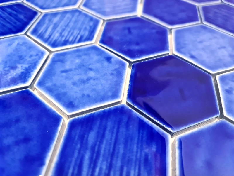Mano modello mosaico piastrelle ceramica mosaico esagonale blu lucido cucina parete bagno MOS11K-SAN7_m