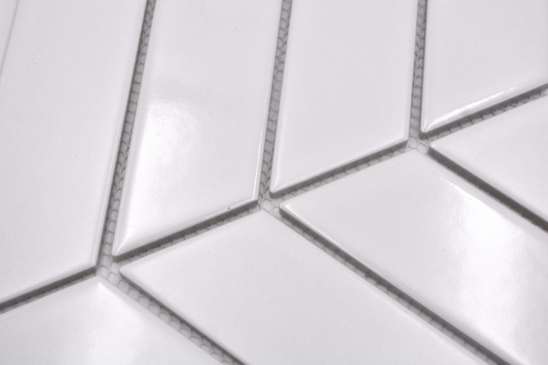 Piastrella mosaico ceramica spina di pesce mix bianco lucido opaco backsplash bagno MOS24-CHEV11_f