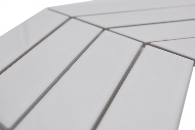 Piastrella mosaico ceramica spina di pesce mix bianco lucido opaco backsplash bagno MOS24-CHEV11_f