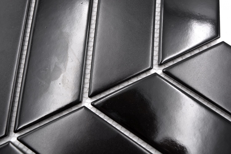Mosaico ceramico a spina di pesce mix nero lucido opaco per cucina MOS24-CHEV19_f