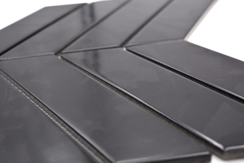 Mosaico ceramico a spina di pesce mix nero lucido opaco per cucina MOS24-CHEV19_f