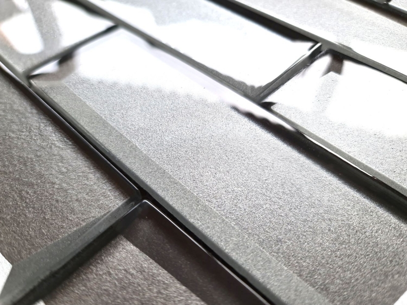 Mosaico di vetro Metro 3D ottica grigio argento parete cucina bagno MOS88-XB01
