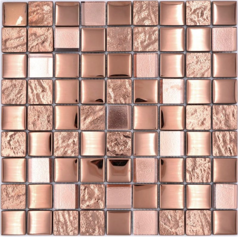 Piastrella di vetro a mosaico in bronzo galvanizzato aspetto rame parete cucina MOS88-XCBR1