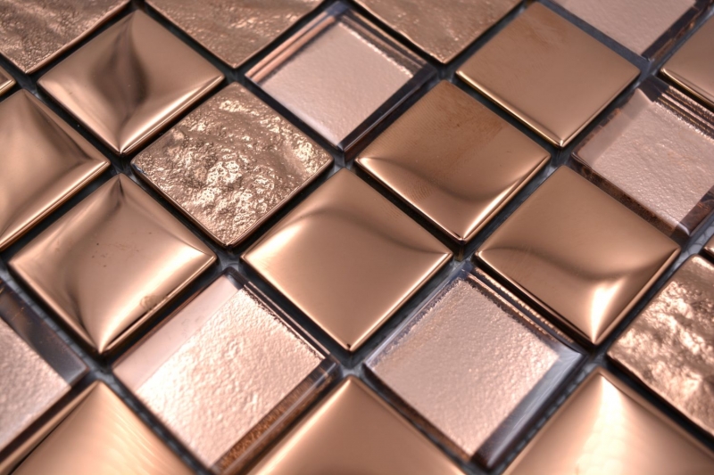 Piastrella di vetro a mosaico in bronzo galvanizzato aspetto rame parete cucina MOS88-XCBR1