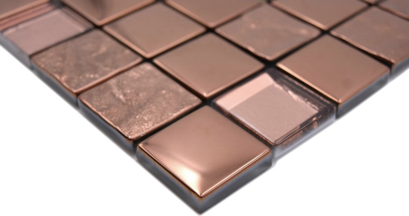 Piastrella di vetro a mosaico in bronzo galvanizzato aspetto rame parete cucina MOS88-XCBR1