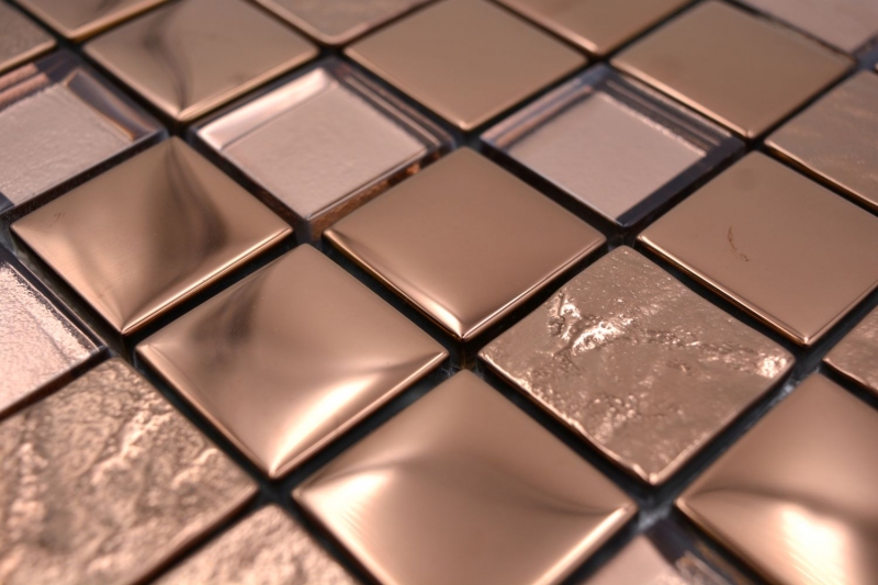 Piastrella di vetro a mosaico in bronzo galvanizzato aspetto rame parete cucina MOS88-XCBR1