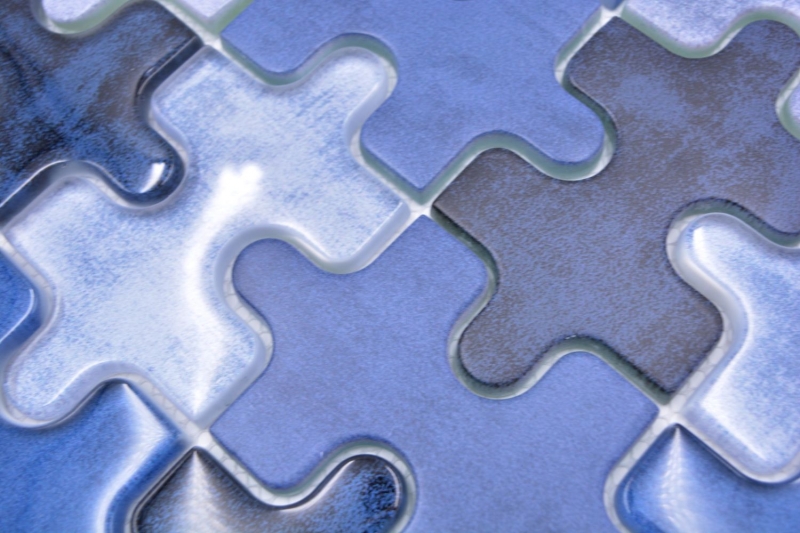 Mosaico di vetro a tessere puzzle blu azzurro pastello per cucina MOS88-PT01