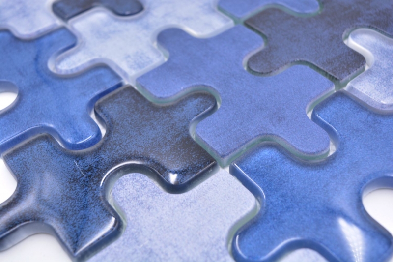 Mosaico di vetro a tessere puzzle blu azzurro pastello per cucina MOS88-PT01