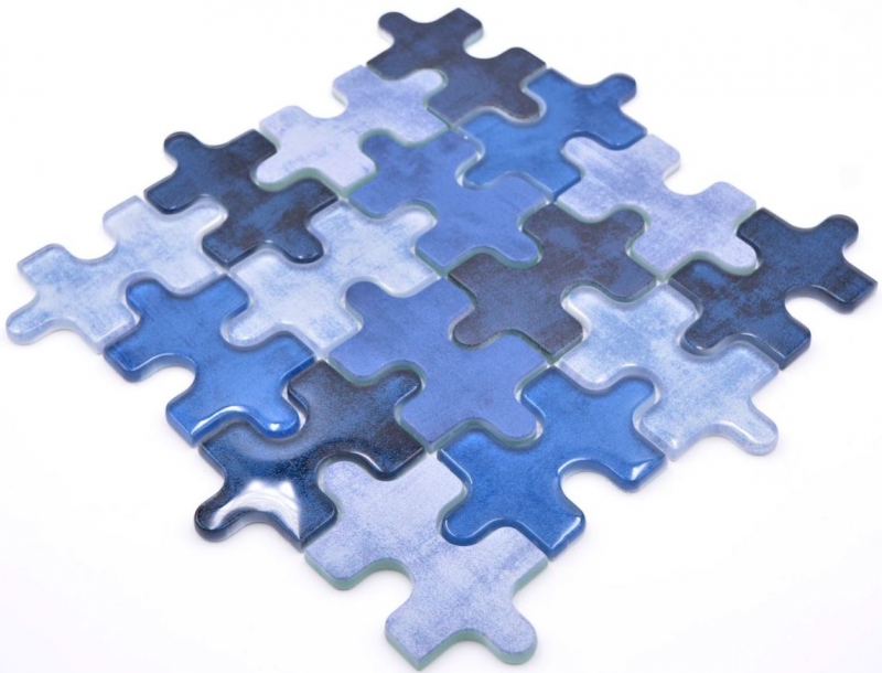 Mosaico di vetro a tessere puzzle blu azzurro pastello per cucina MOS88-PT01