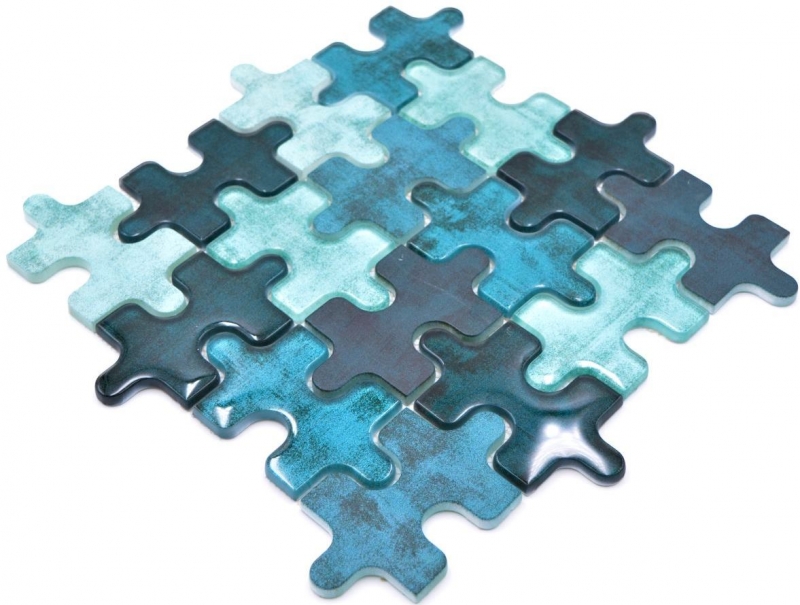 Mosaico di vetro mosaico puzzle turchese blu verde cucina splashback bagno MOS88-PT03