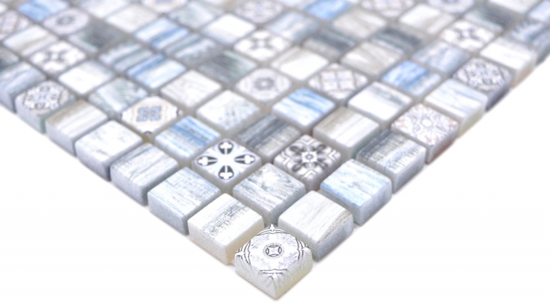 Piastrella di vetro a mosaico retro effetto legno grigio azzurro pastello backsplash MOS78-W39