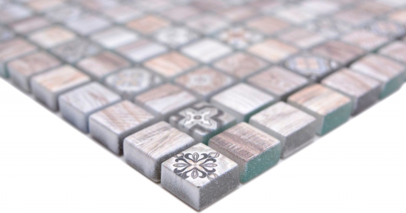 Piastrella di vetro a mosaico retro effetto legno crema marrone chiaro ornamento MOS78-W79