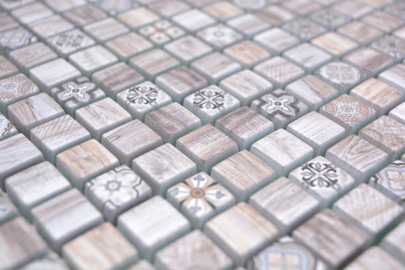 Piastrella di vetro a mosaico retro effetto legno crema marrone chiaro ornamento MOS78-W79