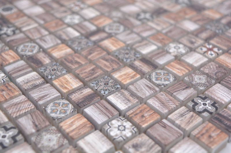 Piastrella di vetro a mosaico stile indiano legno beige marrone ornamento cucina MOS78-W89